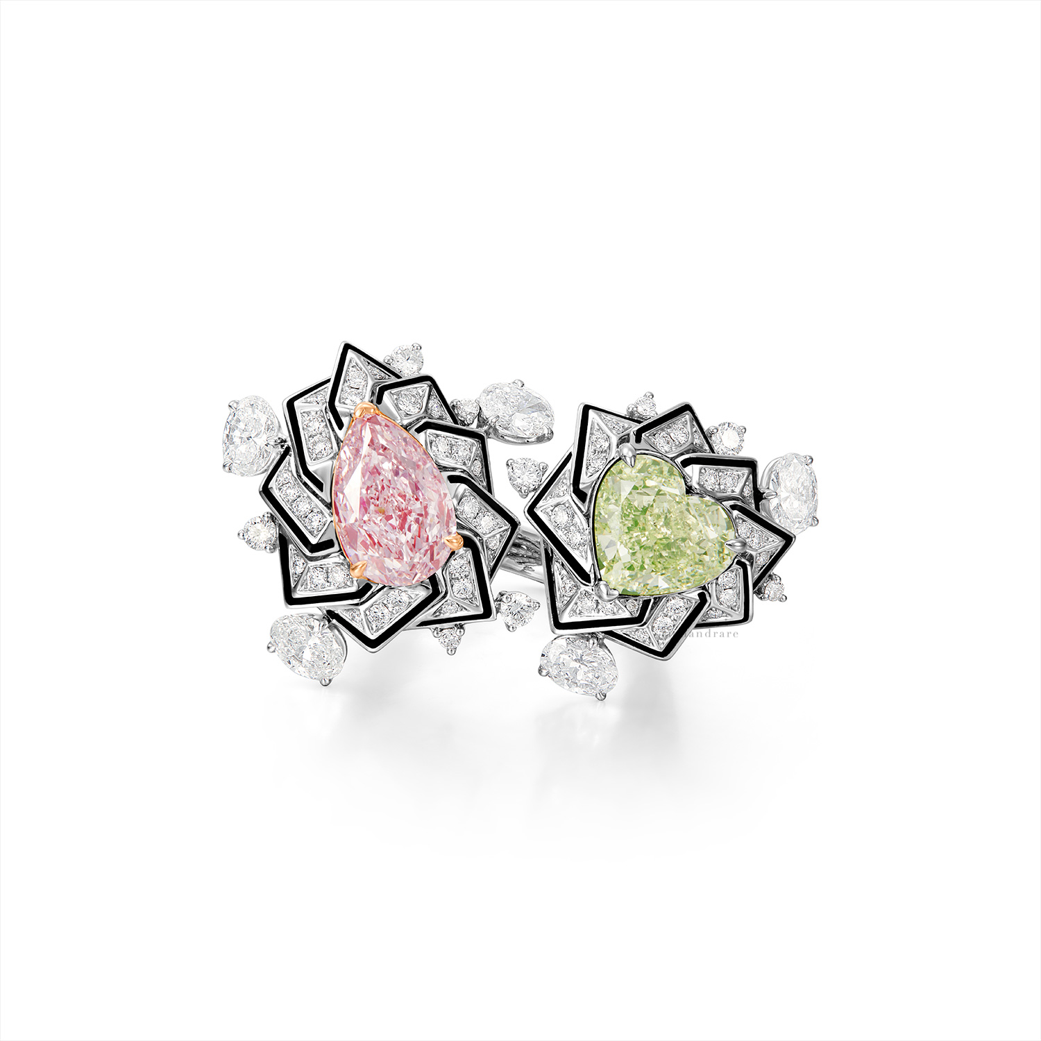 COLOURED DIAMOND, ENAMEL AND DIAMOND RING